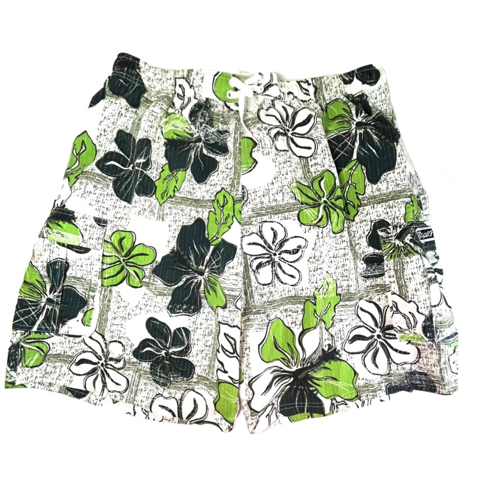 RS SURF PACIFIC MEN'S SIZE 2X SWIM TRUNKS-GREEN FLORAL PANEL-MESH INSERT
